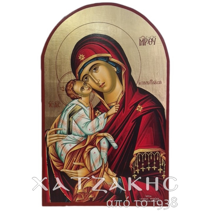ΕΙΚΟΝΑ ΧΕΙΡΟΠΟΙΗΤΗ  ΠΑΝΑΓΙΑ ΓΛΥΚΟΦΙΛΟΥΣΑ ΜΕ ΧΡΥΣΟ ΑΓΙΟΓΡΑΦΙΑΣ