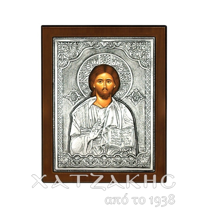 ΕΙΚΟΝΑ ΑΣΗΜΙ 925° ΙΗΣΟΥΣ ΠΑΝΤΟΚΡΑΤΩΡ 17 Χ 23 CM
