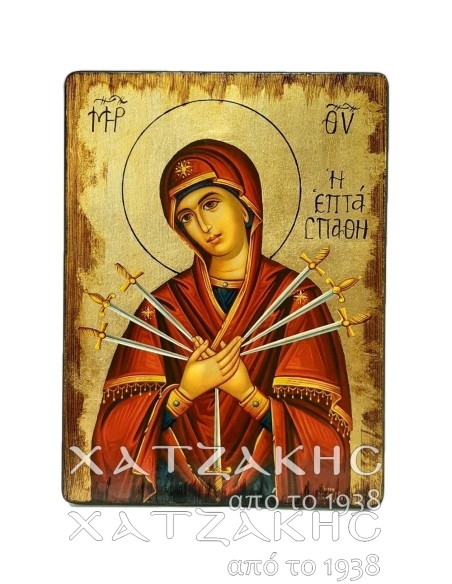 ΕΙΚΟΝΑ ΧΕΙΡΟΠΟΙΗΤΗ ΠΑΝΑΓΙΑ ΕΠΤΑΣΠΑΘΗ ΜΕ ΦΥΛΛΟ ΧΡΥΣΟΥ ΑΓΙΟΓΡΑΦΙΑΣ