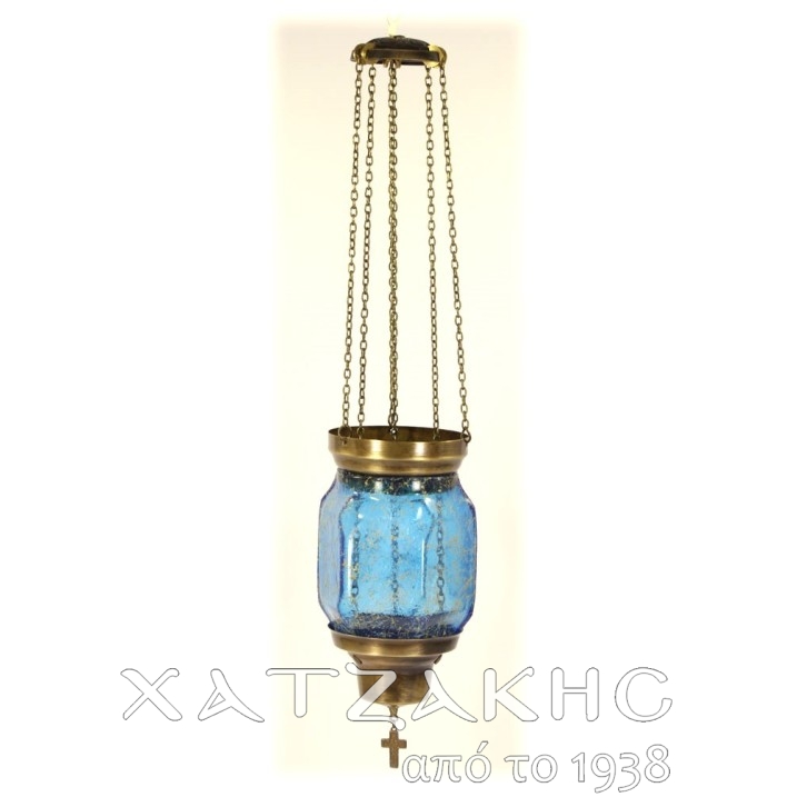 ΚΑΝΔΗΛΙ ΣΥΡΩΜΕΝΟ ΚΡΕΜΑΣΤΟ ΓΥΑΛΙΝΟ ΜΠΛΕ