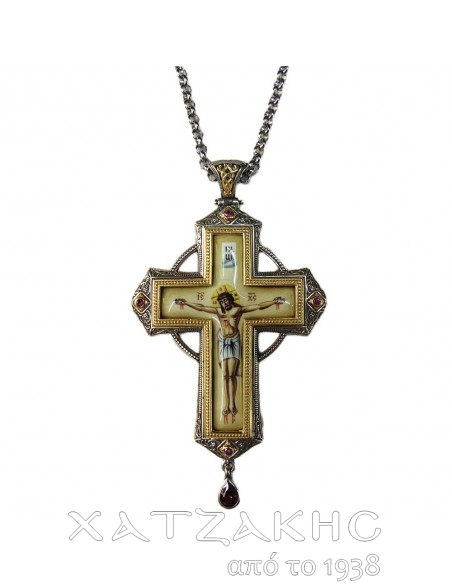 ΣΤΑΥΡΟΣ ΕΠΙΣΤΗΘΙΟΣ ΑΣΗΜΕΝΙΟΣ 925° ΜΕ ΡΩΣΙΚΟ ΣΜΑΛΤΟ