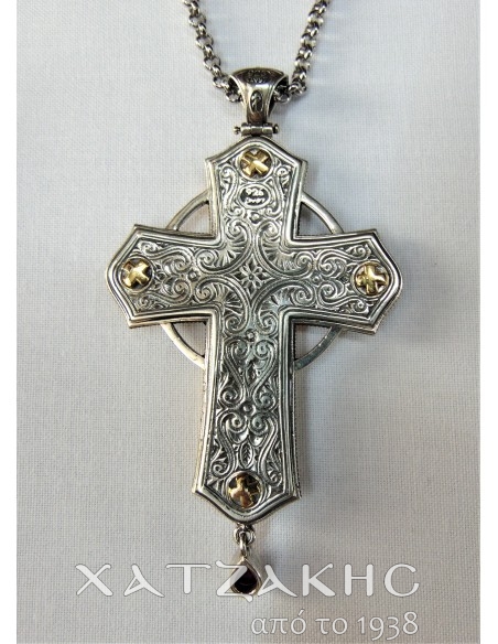 ΣΤΑΥΡΟΣ ΕΠΙΣΤΗΘΙΟΣ ΑΣΗΜΕΝΙΟΣ 925° ΜΕ ΡΩΣΙΚΟ ΣΜΑΛΤΟ