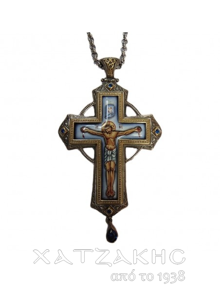 ΣΤΑΥΡΟΣ ΕΠΙΣΤΗΘΙΟΣ ΑΣΗΜΕΝΙΟΣ 925° ΜΕ ΡΩΣΙΚΟ ΣΜΑΛΤΟ