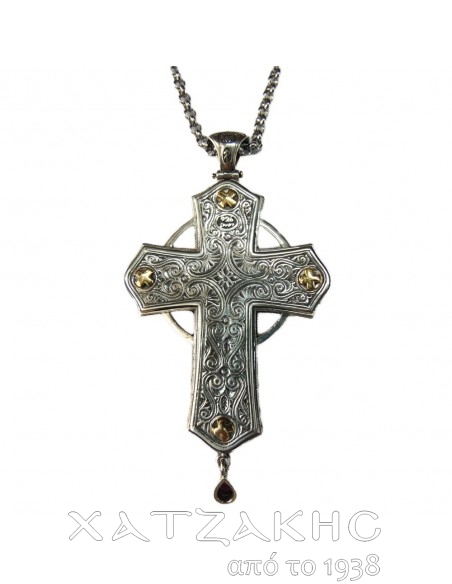 ΣΤΑΥΡΟΣ ΕΠΙΣΤΗΘΙΟΣ ΑΣΗΜΕΝΙΟΣ 925° ΜΕ ΡΩΣΙΚΟ ΣΜΑΛΤΟ